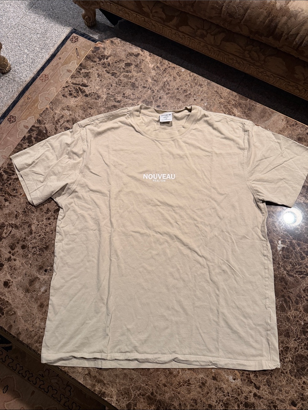 Cotton On Light Beige 'NOUVEAU' Short Sleeve Crew Tee